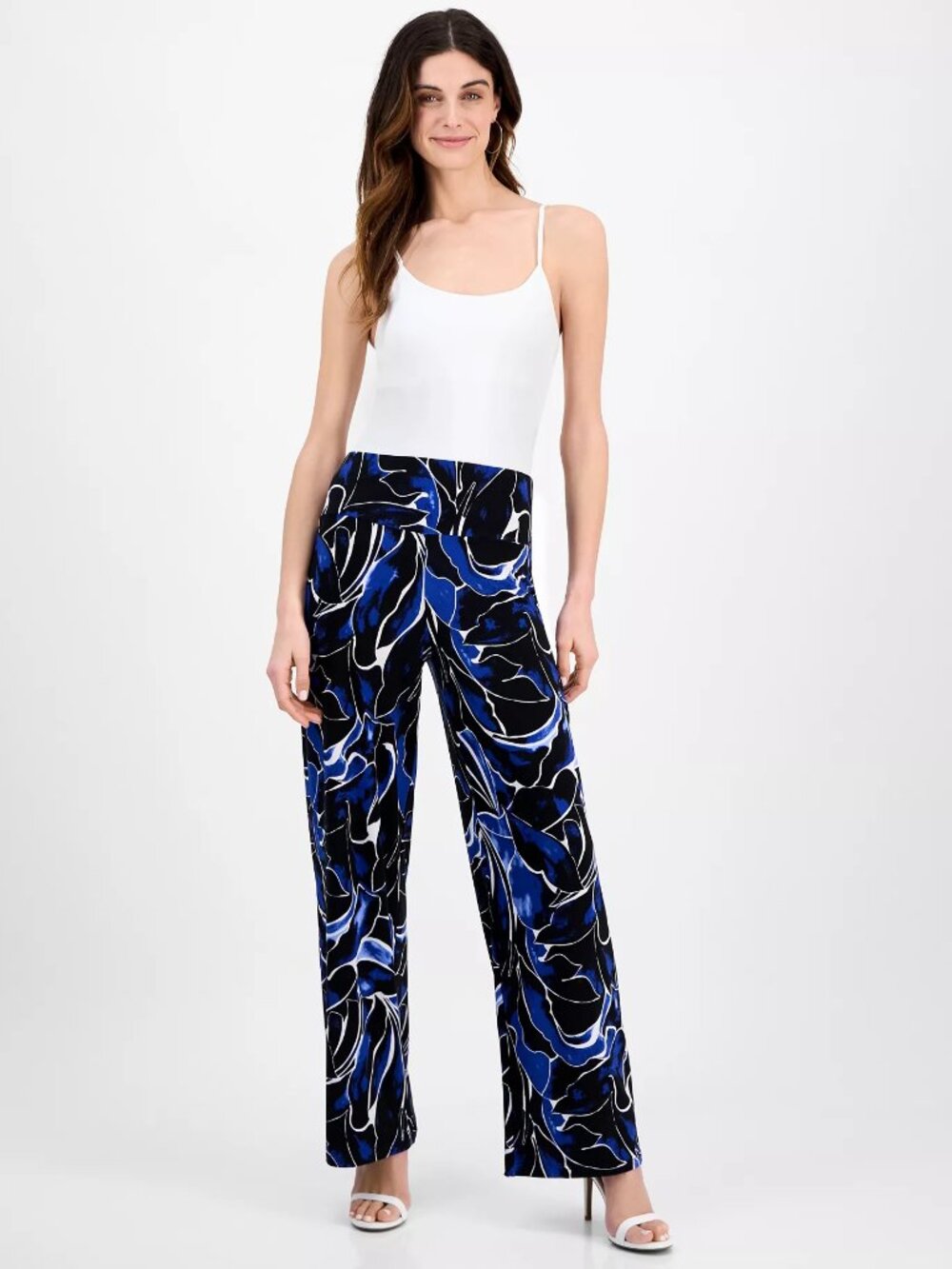 NWT New Anne Klein High Rise Wide Leg Palazzo Pants In Santorini Blue Size XS